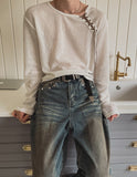 [PLAN MADE] Loop Lace-up Boat Neck Knit