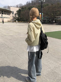 Pita Color Matching Shirring Windbreaker Hood Zip-Up