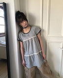 Juon Shirred Button Loose Fit Henley Neck Short Sleeve T-shirt
