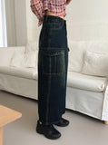 Toku Vintage Washing Cargo Denim Long Skirt