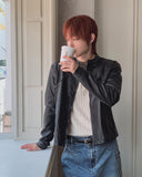 Bergon leather washed cut biker jacket