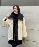 Meto High Neck Reversible Shearing Fur Bomber Jacket