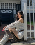 Summer Over Back Eyelet V-Neck Knit