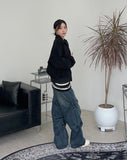 Pad snap button denim pants
