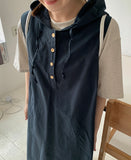 Shellco Button Hood Long Sleeveless One Piece
