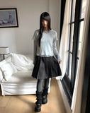 Depin layered two-way angora short-sleeve long-sleeve frilled t-shirt