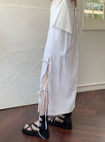 Loading Side Ribbon String Side Slit Back Banding Nylon Long Skirt