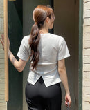 Linda Round-Neck Shirred Slit Short Sleeve T-Shirt