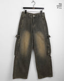 Riden vintage washed-out pocket denim long wide pants