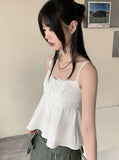 Blena Heart Strap Button Lace Cropped Sleeveless Blouse
