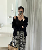 Chevin V-Neck Sleeveless Knit Cardigan Set