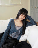Rumi wrinkle see-through ribbon cardigan