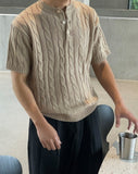 Flip Cable Henley Neck Short Sleeve Knit