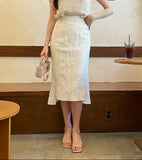 Deloe Wrinkle Unbalance Slit Long Skirt
