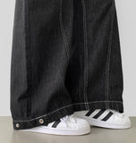 Raw Trendy Front Diagonal Cut Wide Fit Denim Pants