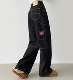 Carpenter Raw Union Jack Patch Stitch Long Wide Denim Pants