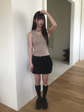 Cheche Layered Button Point Hood Sleeveless Top
