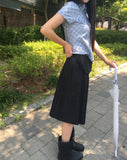[Belt bag set] Machi pleated frill nylon banding midi skirt