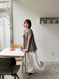 Hustle check ribbon short sleeve blouse