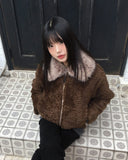 Nuha fur collar quilted short zip-up jacket