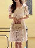 Hush Puff Punching Lace Flare Mini One Piece