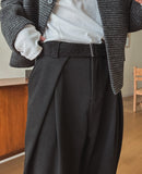 Gridane Belt Pintuck Wool Slacks