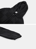 Checkerboard cotton mesh hood zip-up