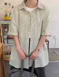 [unisex] Horim Stripe Over Short Sleeve Shirt