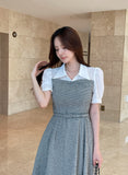 GN Seersucker Check Collar Puff One Piece (Belt Set)