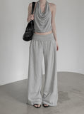 Braided Backless Cowl Neck Halter Padded Top