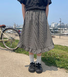 [BAONHAUS] Entol Summer Check Unbalanced Frill Midi Skirt