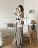 Jeber Deer Nordic Round Collar Knit Cardigan