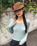 Mur Flower Pattern Round Neck Long Sleeve T-Shirt