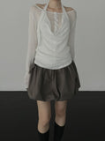 Woolen Cowl Neck Eyelet Halter Top