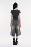 Starry night cut-out bermuda denim pants