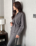 Lumie Collar Pintuck Shirring Wrap Blouse