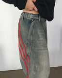 Biggie Hip Line Diagonal Track Denim Pants