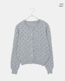 Derring Flower Round Neck Long Sleeve Knit Cardigan