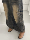 Parform Vintage Washing Long Denim Skirt