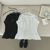 Summer Halterneck Back Ribbon Smocke Banding Sleeveless Blouse