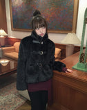 Eri Buckle High Neck Fur Short Jacket