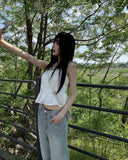 Fearin Shirring Sleeveless Ribbon Blouse