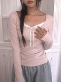 Sojin Lace Shirring Button T-Shirt