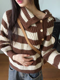 Lambo Stripe Unbalance Button Collar Long Sleeve Knit