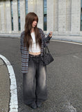 Petal Vintage Sand Washing Denim Wide Pants