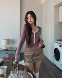 Odd Snap Deep V-Neck Stripe Long Sleeve
