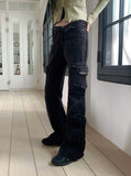 Anton Cargo Pocket Black Denim Bootcut Denim Pants