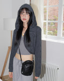 Roching lace duffel button crop hood cardigan