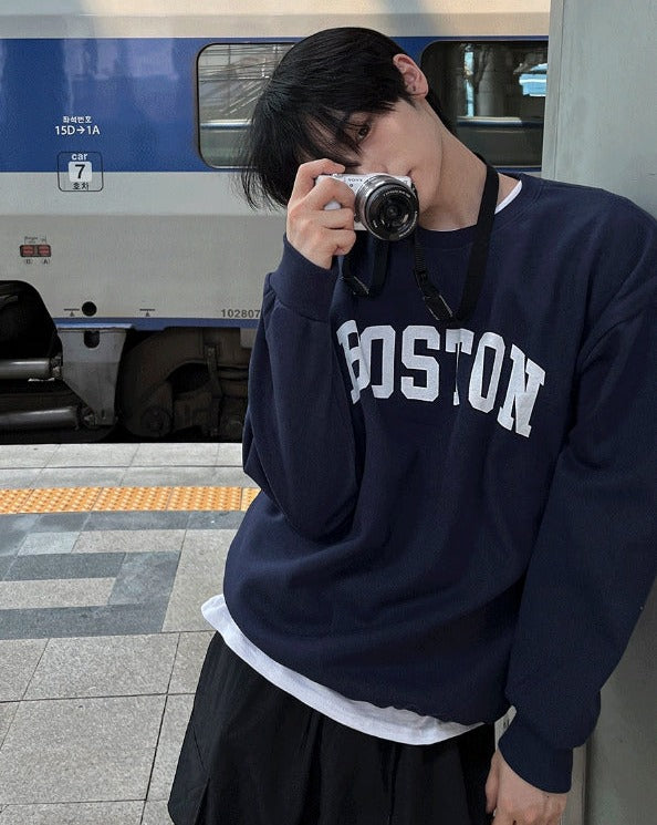 【COSYHARU】Boston Sweatshirt Overfit Boston Oversized Sweatshirt - COSYHARU | 60% - Asian Fashion