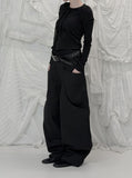Checkered shirring knit layered long sleeve set